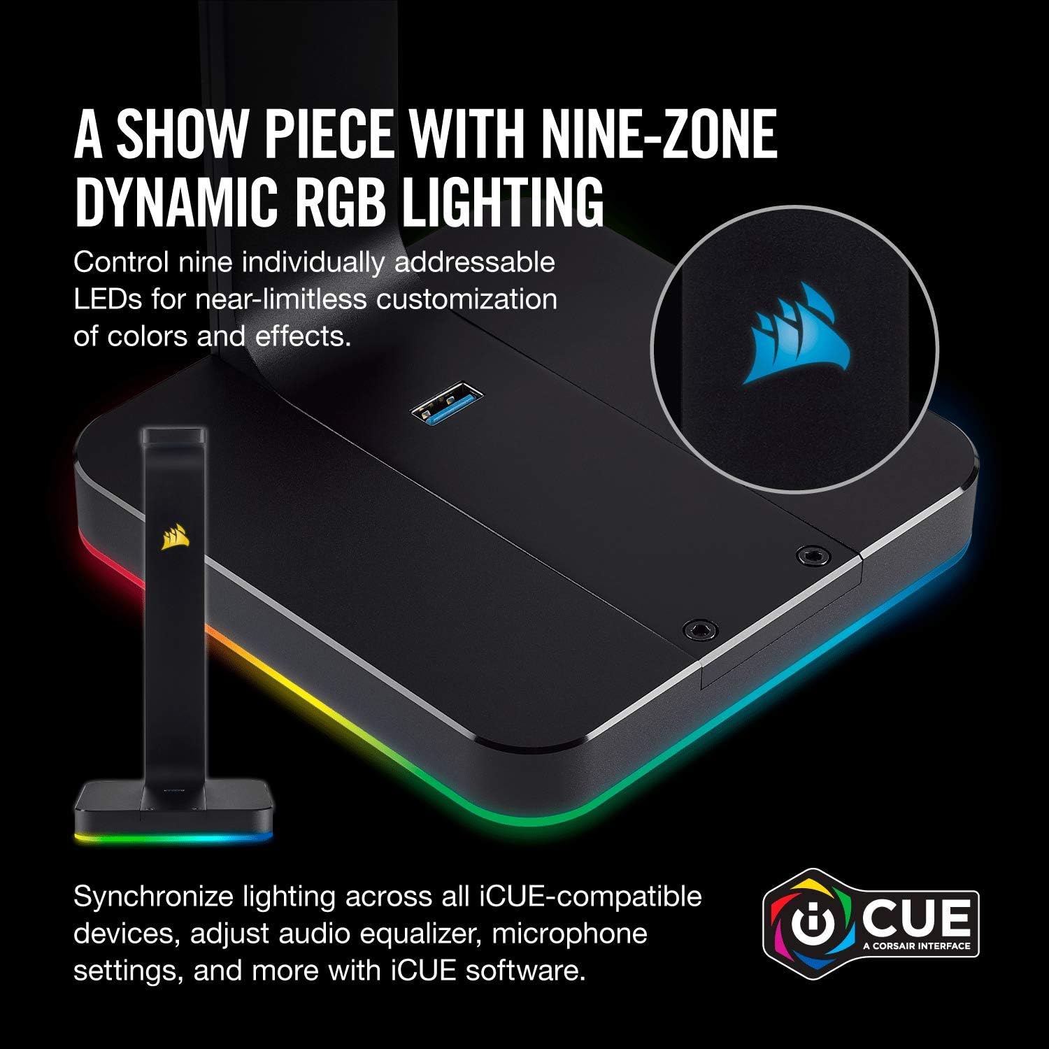 Buy Corsair,Corsair ST100 RGB Premium Headset Stand – Aluminium Gaming Hub with 7.1 Surround Sound – Black - Gadcet UK | UK | London | Scotland | Wales| Near Me | Cheap | Pay In 3 | Headphone Stands