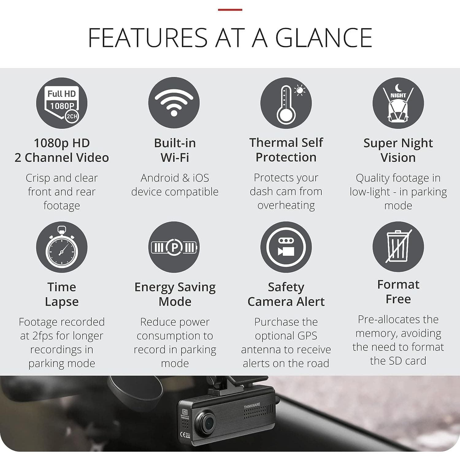 Buy Thinkware,Thinkware F200PRO Dash Cam Full 1080p Front and Rear Car Camera Dashcam - Super Night Vision, Includes 32GB SD card, GPS, Plug & Play and Hardwire lead for Battery Safe Parking Mode - Android/iOS App - Gadcet UK | UK | London | Scotland | Wales| Ireland | Near Me | Cheap | Pay In 3 | Electronics Accessories