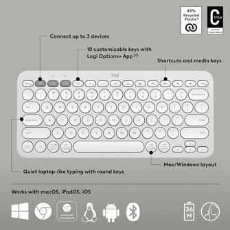 Buy Logitech,Logitech Pebble Keys 2 K380s, Multi-Device Bluetooth Wireless Keyboard with Customisable Shortcuts,Slim and Portable, Easy-Switch for Windows/macOS/iPadOS/Android/Chrome OS, QWERTY UK Layout, White - Gadcet UK | UK | London | Scotland | Wales| Ireland | Near Me | Cheap | Pay In 3 | Keyboards