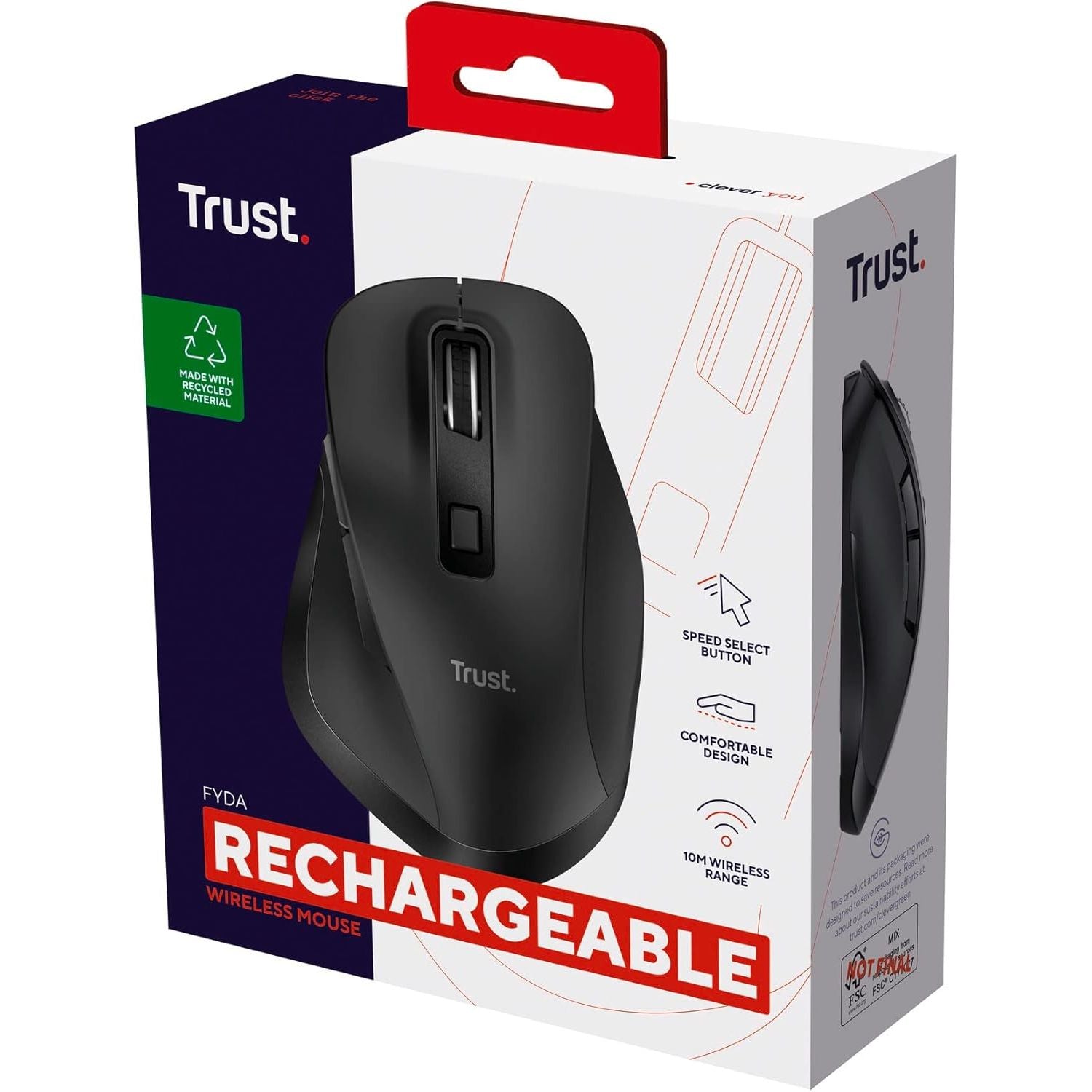 Buy Trust,Trust Fyda Rechargeable Wireless Mouse – 800-2400 DPI, 6 Buttons, Ergonomic Design, Black - Gadcet UK | UK | London | Scotland | Wales| Near Me | Cheap | Pay In 3 | Mice & Trackballs