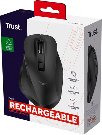 Trust Fyda Rechargeable Wireless Mouse – 800-2400 DPI, 6 Buttons, Ergonomic Design, Black