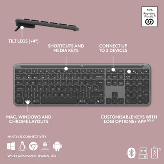 Logitech MK950 Signature Slim Wireless Keyboard & Mouse Combo – Bluetooth, Multi-Device, QWERTY UK, Graphite