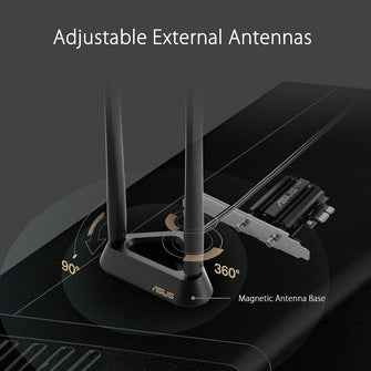 Buy ASUS,Asus (PCE-AXE59BT) AXE5400 Wi-Fi 6E Tri-Band PCI Express Adapter, Bluetooth 5.2, OFDMA & MU-MIMO, External Base - Gadcet UK | UK | London | Scotland | Wales| Ireland | Near Me | Cheap | Pay In 3 | Computer Components