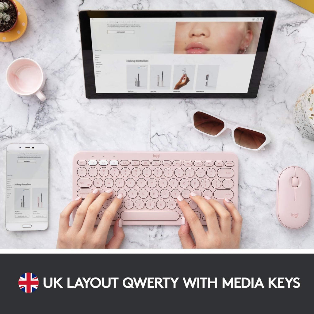 Logitech K380 Multi-Device Bluetooth Keyboard – Easy-Switch, Slim, Ros ...