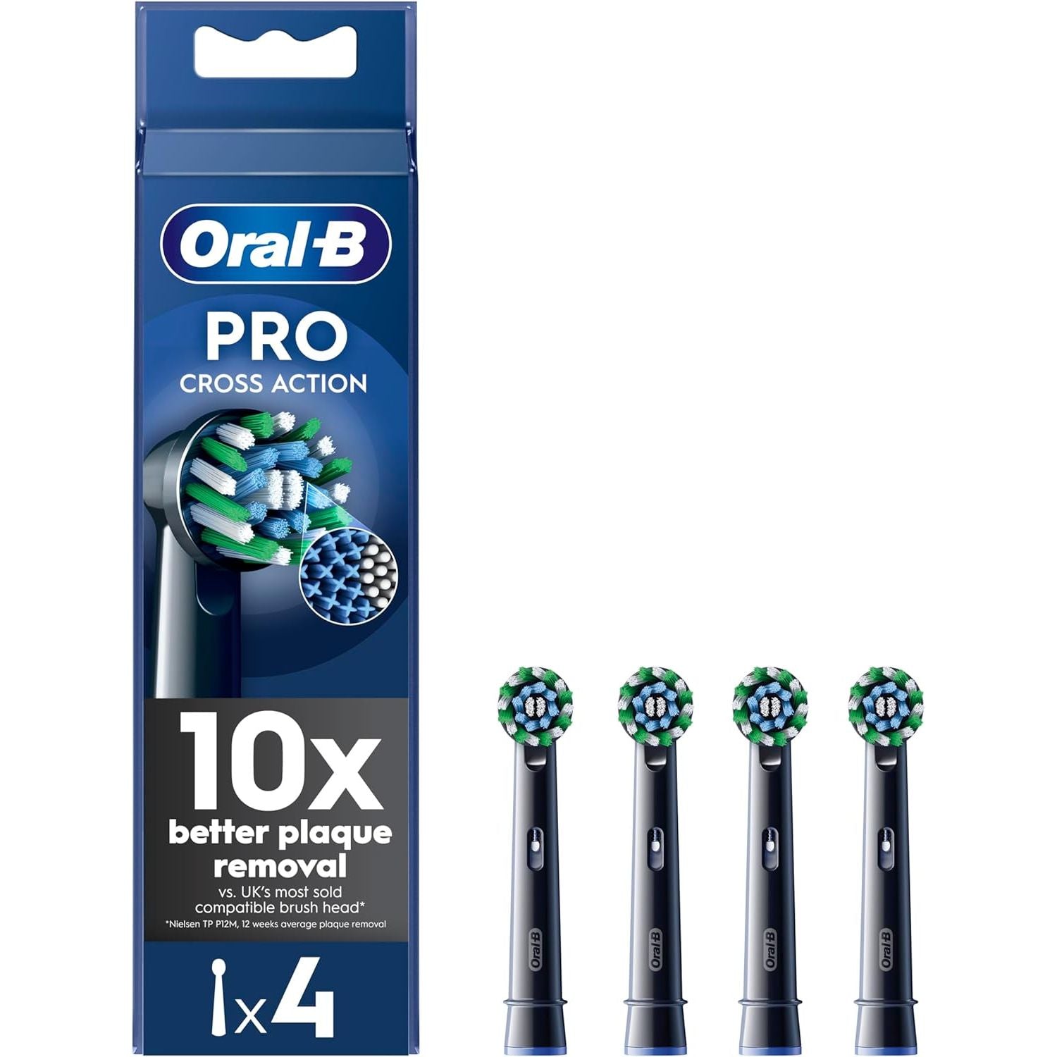 Buy Oral-B,Oral-B Pro Cross Action Electric Toothbrush Heads – X-Shape & Angled Bristles for Deep Plaque Removal, Pack of 4 (Black) - Gadcet UK | UK | London | Scotland | Wales| Near Me | Cheap | Pay In 3 | Toothbrush Replacement Heads