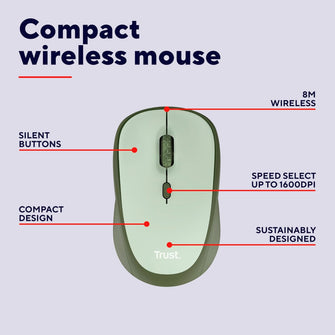 Buy Trust,Trust Yvi+ Silent Wireless Mouse – Sustainable Design, 800-1600 DPI, Ambidextrous, USB Receiver, Quiet, Green - Gadcet UK | UK | London | Scotland | Wales| Near Me | Cheap | Pay In 3 | Keyboard & Mouse