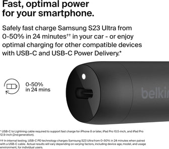 Buy Belkin,Belkin BoostCharge 30W USB-C Fast Car Charger – Compact Design with USB-C to USB-C Cable – Universal for iPhone 16/15, Galaxy S23, Note & More – Black - Gadcet UK | UK | London | Scotland | Wales| Near Me | Cheap | Pay In 3 | Power Adapters & Chargers