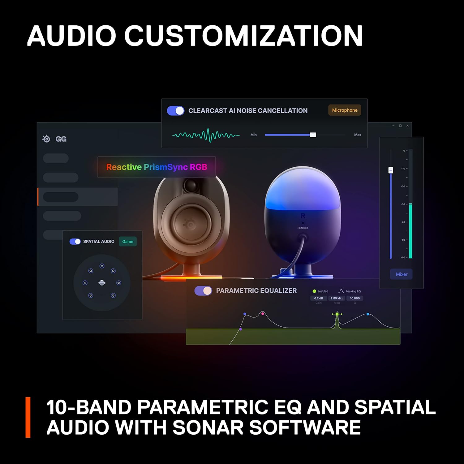 Buy SteelSeries,SteelSeries Arena 7 2.1 Gaming Speakers – Illuminated, 2-Way Design, Powerful Bass & Subwoofer, USB, Aux, Optical, Bluetooth, Wired – Compatible with PC, PlayStation, Mobile, Mac – UK Plug - Gadcet UK | UK | London | Scotland | Wales| Near Me | Cheap | Pay In 3 | Bluetooth Speaker
