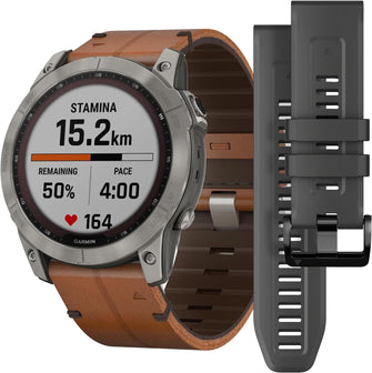 Buy Garmin,Garmin Fenix® 7X Sapphire Solar Edition Titanium with Chestnut Graphite Band Smartwatch - Gadcet UK | UK | London | Scotland | Wales| Ireland | Near Me | Cheap | Pay In 3 | Watches