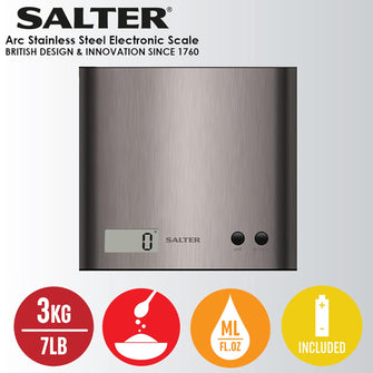 Buy Salter,Salter 1087 SSDR Arc Digital Kitchen Scale – 3kg Capacity, Slim Stainless Steel Design, Add & Weigh (Tare) Function – Battery Included - Gadcet UK | UK | London | Scotland | Wales| Near Me | Cheap | Pay In 3 | Smart Scale