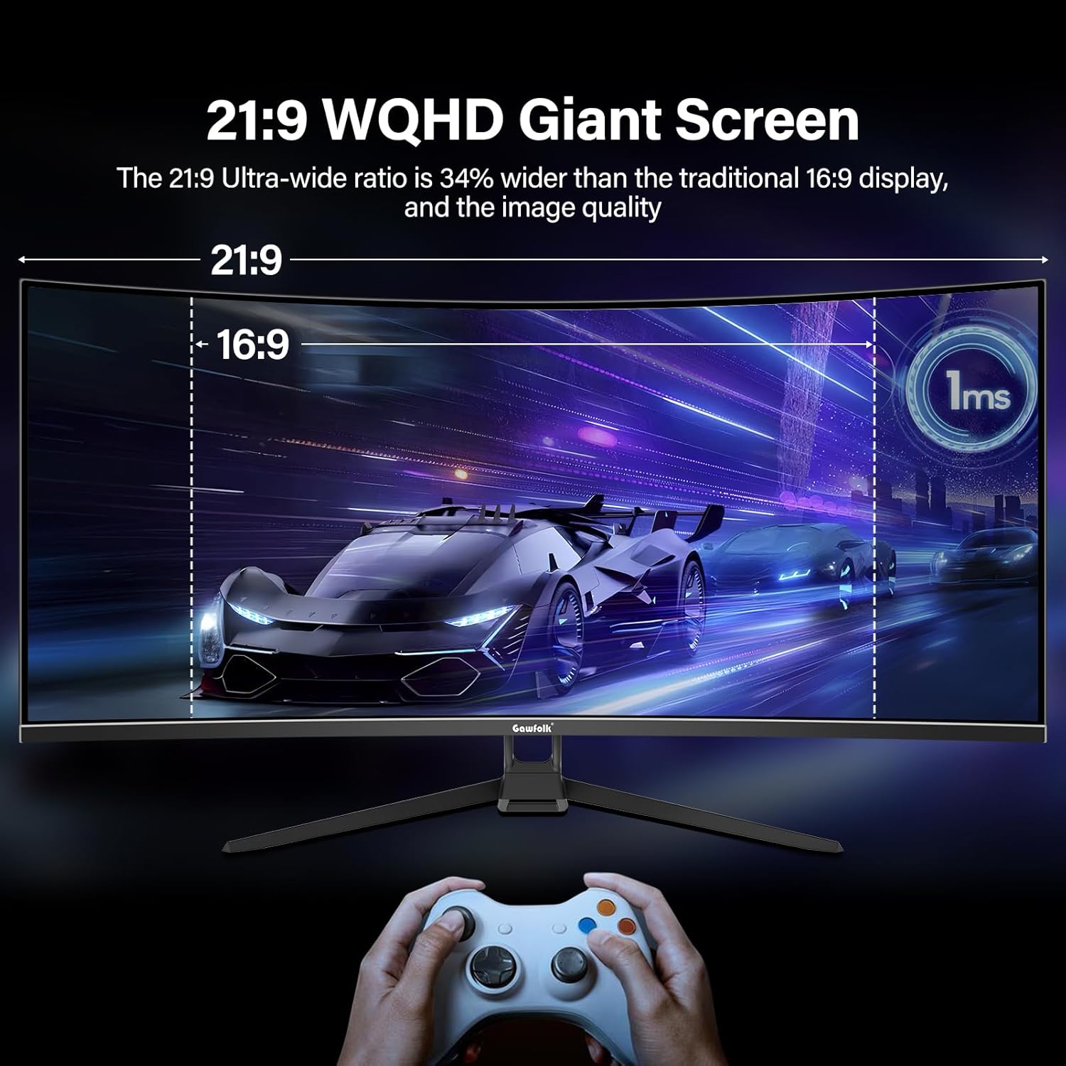 Buy Gawfolk,Gawfolk 34 Inch 1500R PC Screen 165hz UWQHD 3440x1440, Curved Computer Display - Gadcet UK | UK | London | Scotland | Wales| Near Me | Cheap | Pay In 3 | Computer Monitors