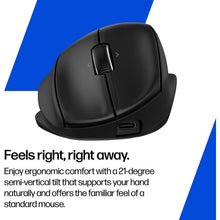 HP Tilt Ergonomic Mouse 720M Rechargeable Wireless + Bluetooth Mouse | Ultra-fast Rechargeable Supercapacitor | 1 Month Usage from a 3-Minute Charge | 7 Programmable Buttons | 6000 DPI Sensor | Black