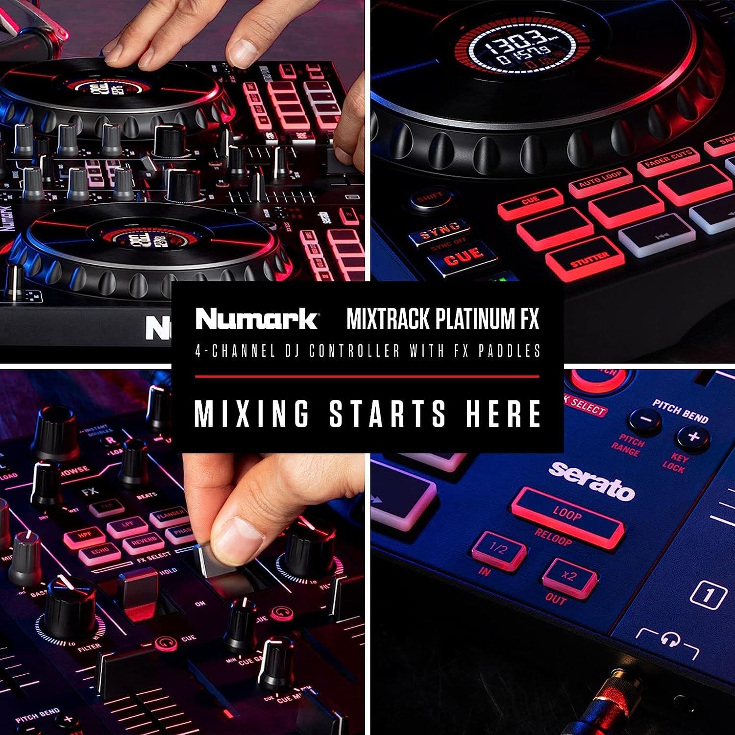 Buy Numark,Numark Mixtrack Platinum FX - 4-Deck DJ Controller with Mixer, Audio Interface, Jog Wheel Displays, and FX Paddles - Gadcet UK | UK | London | Scotland | Wales| Near Me | Cheap | Pay In 3 | DJ & VJ Equipment
