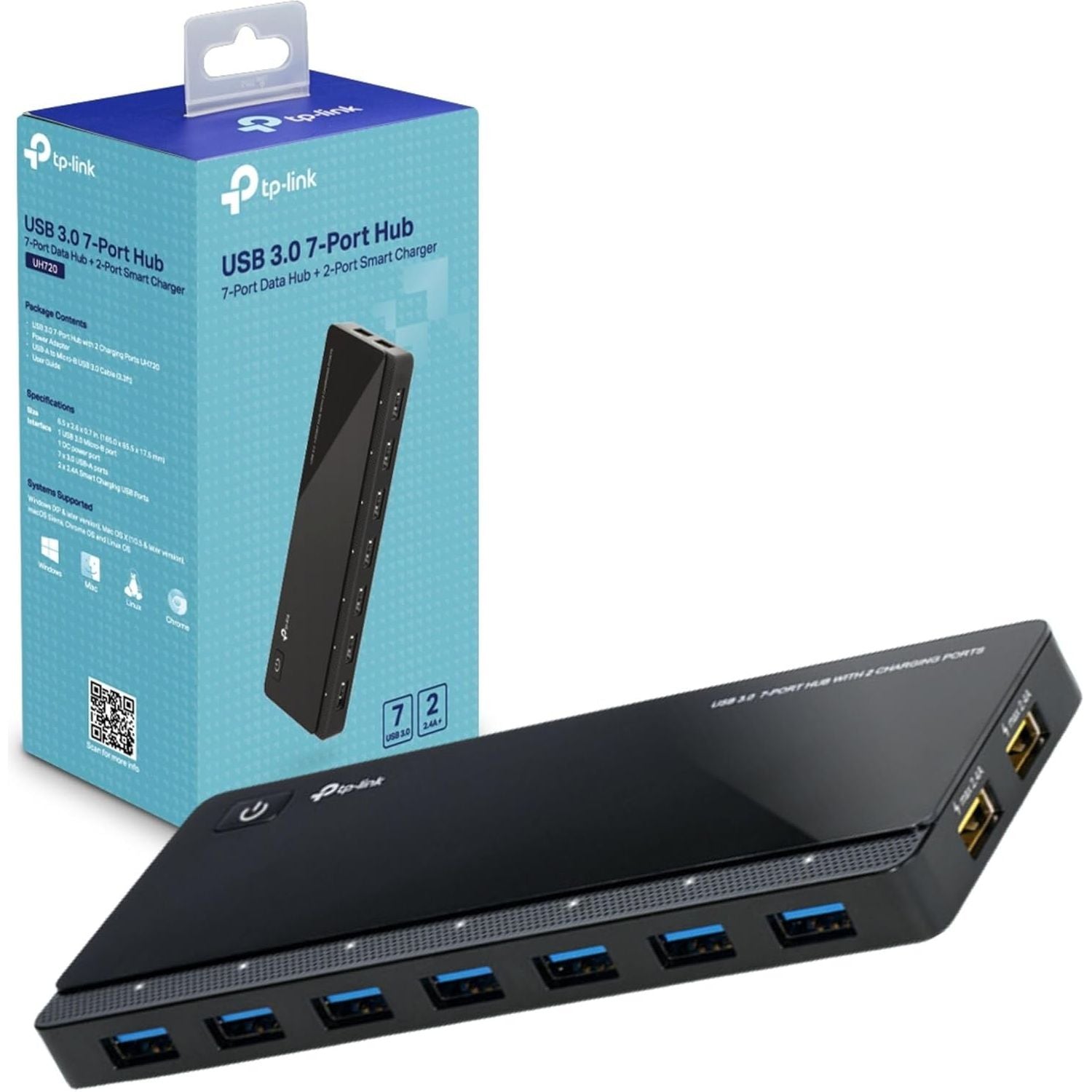 Buy TP-Link,TP-Link UH720 7-Port USB 3.0 Hub with 2 High-Speed 2.4A Charging Ports, 1m Cable, Compatible with Windows, macOS, Linux, Black - Gadcet UK | UK | London | Scotland | Wales| Near Me | Cheap | Pay In 3 | Chargers & Docking Stations