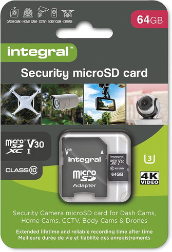Buy Integral,Integral Micro SD Security Card 64GB for Dash-Cams, Home Cams, CCTV, Body Cams and Drones. Extended lifetime and reliable recording time after time with High Endurance - Gadcet UK | UK | London | Scotland | Wales| Near Me | Cheap | Pay In 3 | Flash Memory Cards