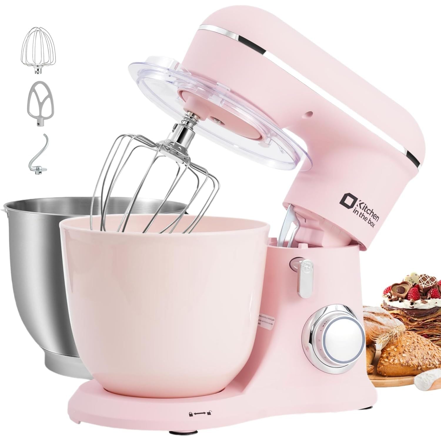 Buy Food Mixers,Kitchen in the Box Stand Mixer | 4.5L + 5L Dual Bowls | 1300W Electric Food Mixer | 10 Speeds | Dough Hook, Whisk & Beater | Matte Finish | Rose Pink - Gadcet UK | UK | London | Scotland | Wales| Near Me | Cheap | Pay In 3 | Kitchen