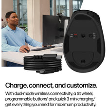 HP Tilt Ergonomic Mouse 720M Rechargeable Wireless + Bluetooth Mouse | Ultra-fast Rechargeable Supercapacitor | 1 Month Usage from a 3-Minute Charge | 7 Programmable Buttons | 6000 DPI Sensor | Black