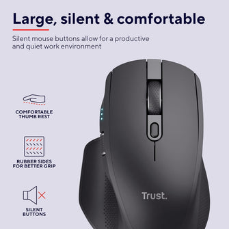 Buy Trust Gaming,Trust Ozaa+ Multi-Device Wireless Mouse – Bluetooth & 2.4GHz, Silent, Programmable, Rechargeable, 60% Recycled Plastic, Side Scroll Wheel – Black - Gadcet UK | UK | London | Scotland | Wales| Near Me | Cheap | Pay In 3 | Keyboard & Mouse