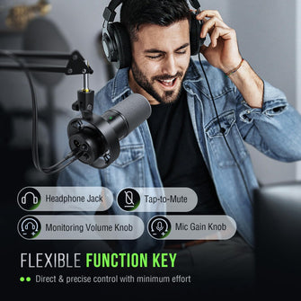 FIFINE K688 Podcast Microphone Kit – USB/XLR Dynamic Mic with Boom Arm, Mute Button, 3.5mm Jack – for Recording, Streaming, PC & XLR Mixers