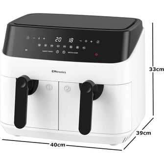 Buy EMtronics,EMtronics WH Dual Air Fryer Extra Large Family Size Double XL 9 Litre - White - Gadcet UK | UK | London | Scotland | Wales| Near Me | Cheap | Pay In 3 | Kitchen & Home Appliances