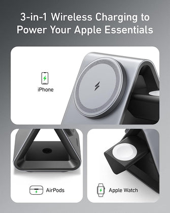 Buy Anker,Anker 737 , MagSafe Charger MagGo Charger (3-in-1 Station) with MFi-Certified 15W Max Fast Charging, For iPhone 14/13 / 12 Series, Apple Watch S8 / 7/6, AirPods 3 / Pro - Gadcet.com | UK | London | Scotland | Wales| Ireland | Near Me | Cheap | Pay In 3 | Power Adapter & Charger Accessories