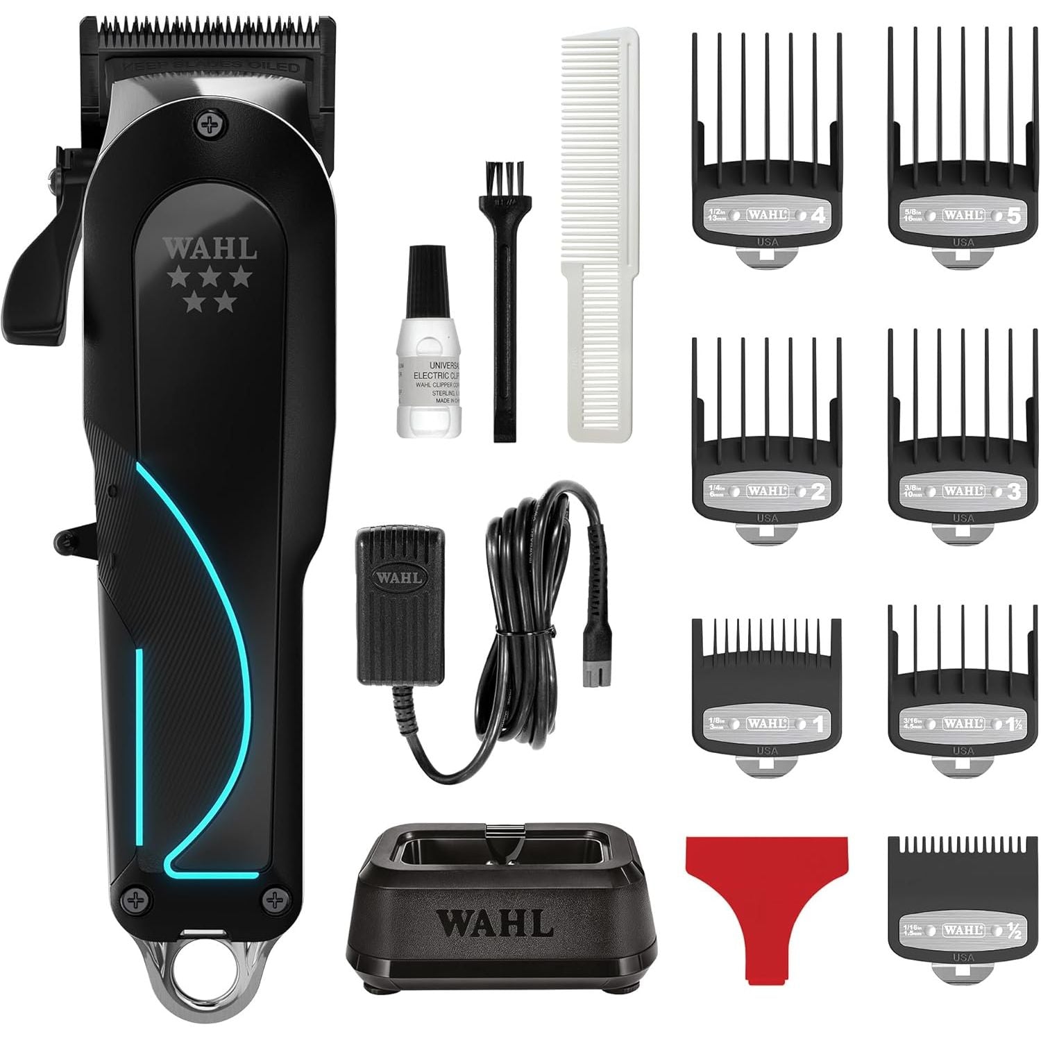 Wahl Senior 2.0 Cord/Cordless Hair Clipper with 8000 RPM Adaptive Speed Motor, DLC High‑Carbon Steel Blade, Click/Free‑Flow Taper Lever, 7 Premium Guide Combs & Power Station