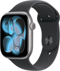 Apple Watch Series 11 GPS 46mm Smartwatch with Space Grey Aluminium Case with Black Sport Band M/L. Sleep Score, Fitness Tracker, Health Monitoring, Always-On Display, Water Resistant