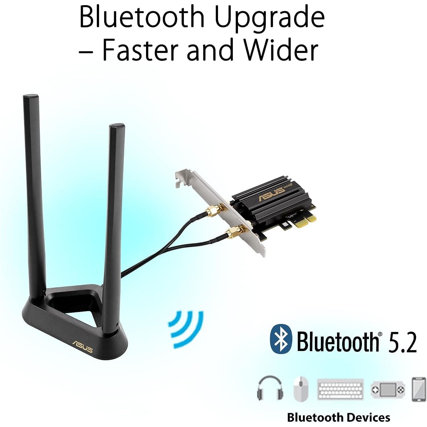 Buy ASUS,Asus (PCE-AXE59BT) AXE5400 Wi-Fi 6E Tri-Band PCI Express Adapter, Bluetooth 5.2, OFDMA & MU-MIMO, External Base - Gadcet UK | UK | London | Scotland | Wales| Ireland | Near Me | Cheap | Pay In 3 | Computer Components