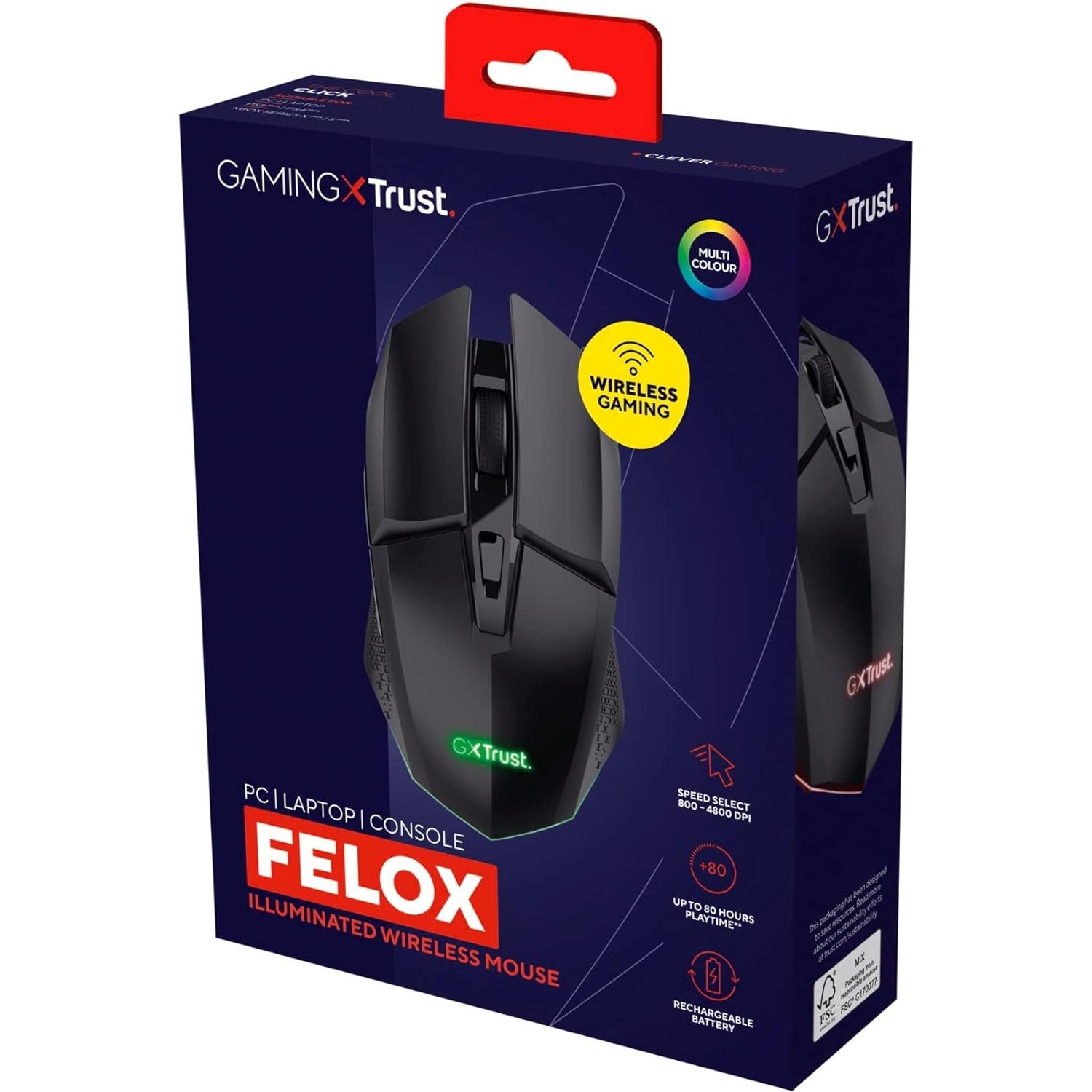 Buy Trust Gaming,Trust Gaming GXT 110 Felox Wireless Rechargeable Gaming Mouse – 80h Battery, 800-4800 DPI, RGB Lighting, 6 Buttons, Black - Gadcet UK | UK | London | Scotland | Wales| Near Me | Cheap | Pay In 3 | Keyboard & Mouse
