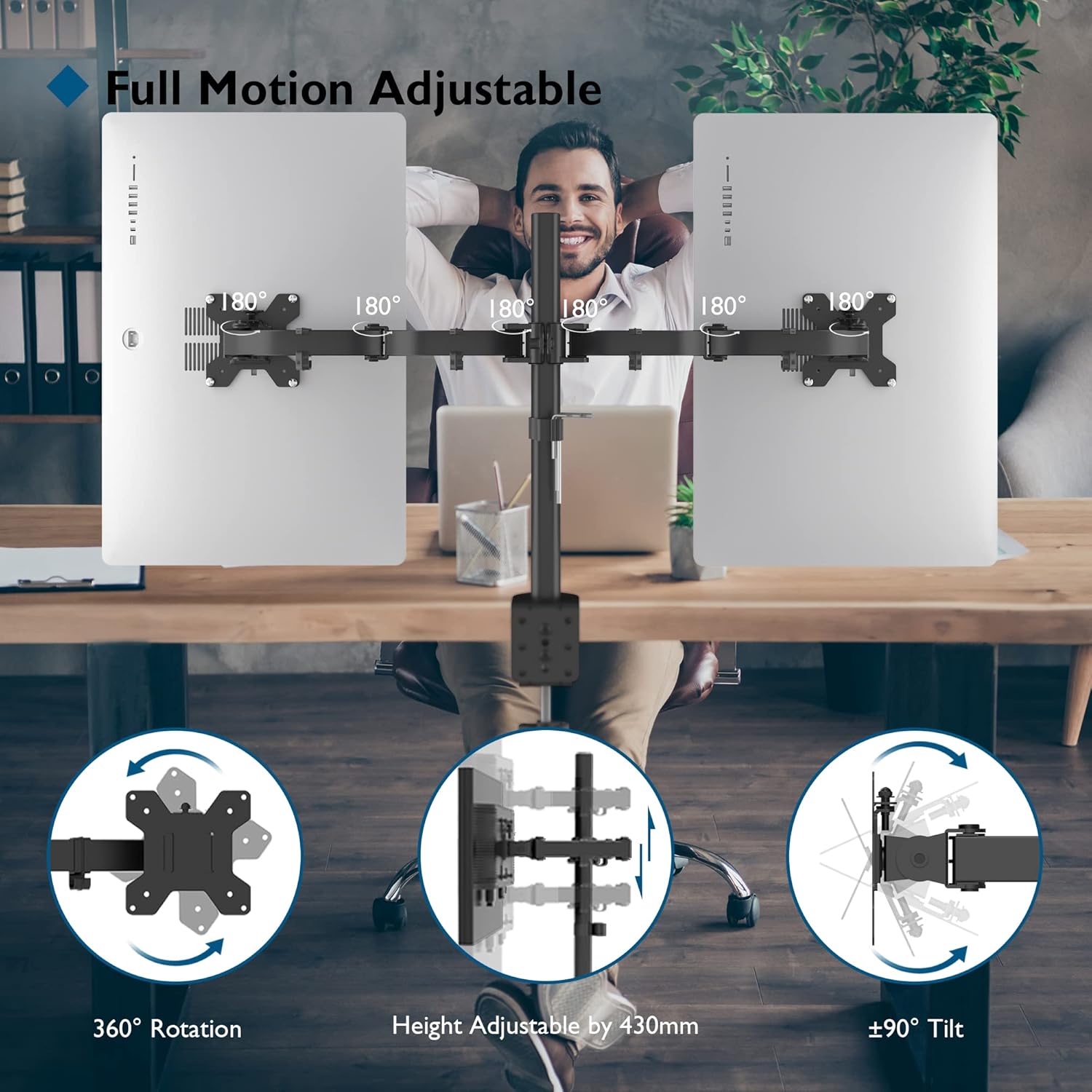 Buy Bontec,BONTEC Dual Monitor Arm Desk Mount – Adjustable Full Motion Stand for 13–27″ Screens (Black) - Gadcet UK | UK | London | Scotland | Wales| Near Me | Cheap | Pay In 3 | Computer Monitor Accessories