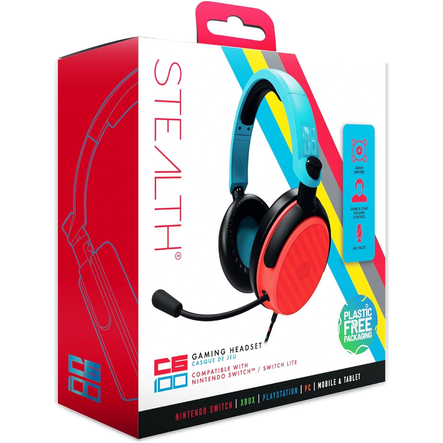 Buy STEALTH,STEALTH C6-100 Over-Ear Gaming Headset - Neon Red & Blue, Compatible with PS4/PS5, Xbox, Switch, PC, Flexible Mic, 3.5mm Jack, 1.5m Cable - Gadcet UK | UK | London | Scotland | Wales| Near Me | Cheap | Pay In 3 | Headphones & Headsets