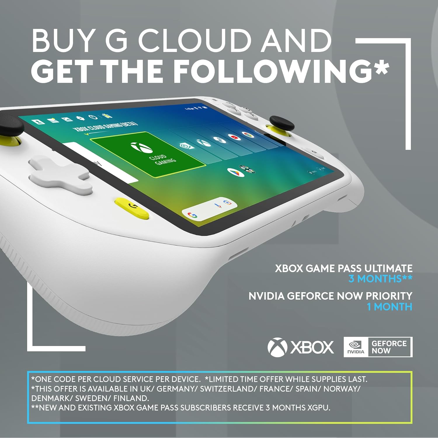 Buy Logitech,Logitech G Cloud Gaming Handheld - 7" 1080P Touchscreen, Lightweight, Long Battery Life, Xbox Cloud Gaming, NVIDIA GeForce NOW, Google Play - UK Plug, White - Gadcet UK | UK | London | Scotland | Wales| Near Me | Cheap | Pay In 3 | Video Game Consoles
