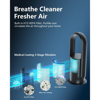 Ultty Bladeless Tower Fan with HEPA Air Purifier – Remote, Touch Control, Timer, 90° Oscillation, 9 Speeds, Black (CR021)