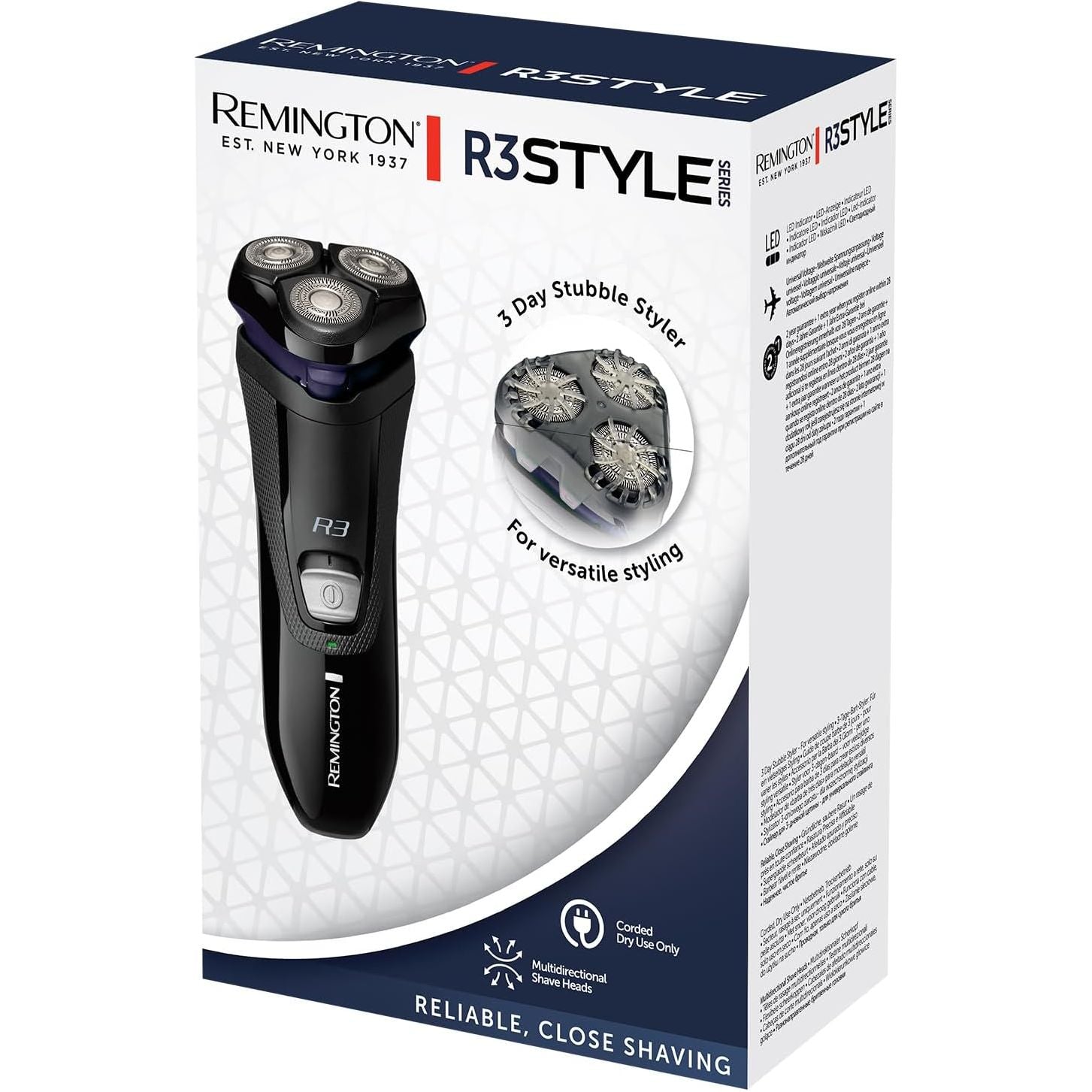 Buy Remington,Remington R3 Men's Electric Rotary Shaver - Dual Track Blades, Pivoting Neck, Pop-up Trimmer, 40-Min Corded Use, R3002 - Gadcet UK | UK | London | Scotland | Wales| Near Me | Cheap | Pay In 3 | Electric Razors