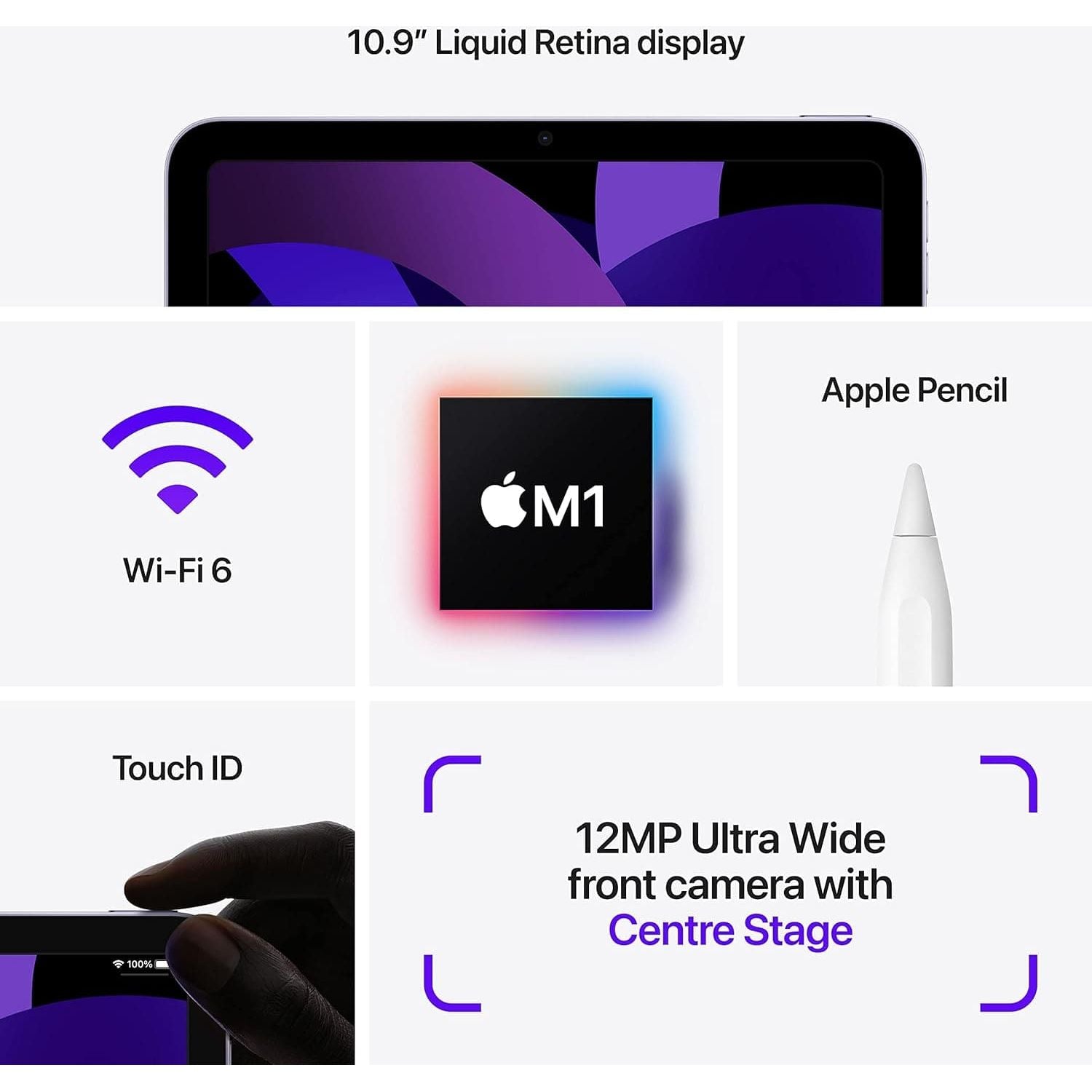 Buy Apple,Apple iPad Air 2022 10.9 Inch Wi-Fi 64GB - Purple MME23B/A - Gadcet UK | UK | London | Scotland | Wales| Ireland | Near Me | Cheap | Pay In 3 | Tablet Computers