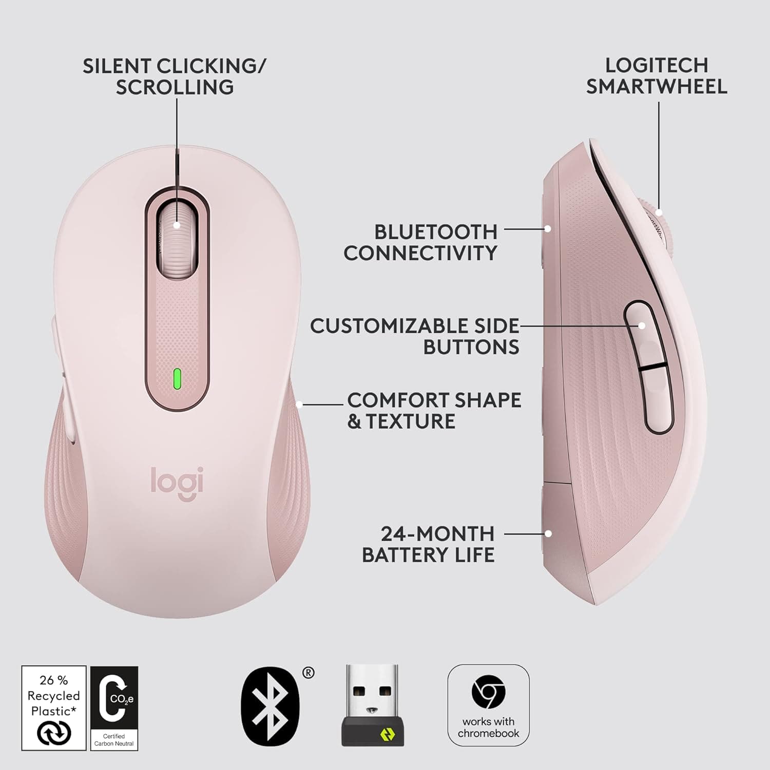 Buy Logitech,Logitech Signature M650 L Full Size Wireless Mouse - For Large Sized Hands, 2-Year Battery, Silent Clicks, Customisable Side Buttons, Bluetooth, for PC/Mac/Multi-Device/Chromebook - Pink - Gadcet UK | UK | London | Scotland | Wales| Near Me | Cheap | Pay In 3 | Keyboard & Mouse