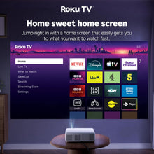 Aurzen Roku TV Smart Projector for Bedroom, Roku Streaming Experience Built-in, 1080P FHD, Dolby Audio, Auto Focus & Keystone, Zoom, Portable Mini Projector for Outdoor Movie, White