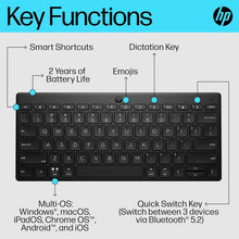 Buy HP,HP 350 Compact Bluetooth Keyboard. Connect up to 3 devices via Bluetooth 5.2, Multi-OS, with SMART shortcuts, dictation and emoji keys, made from 60% recycled materials, Black - Gadcet UK | UK | London | Scotland | Wales| Near Me | Cheap | Pay In 3 | Keyboard & Mouse