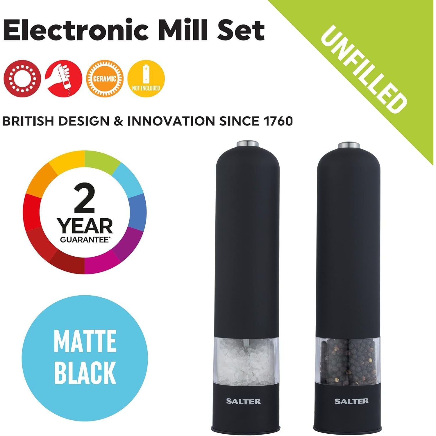 Buy Salter,Salter 7524 BKXR Electric Salt & Pepper Grinder Set – Battery Powered, One-Touch Operation, Ceramic Mechanism, Soft Touch Finish, BPA-Free - Gadcet UK | UK | London | Scotland | Wales| Near Me | Cheap | Pay In 3 | Kitchen & Home Appliances