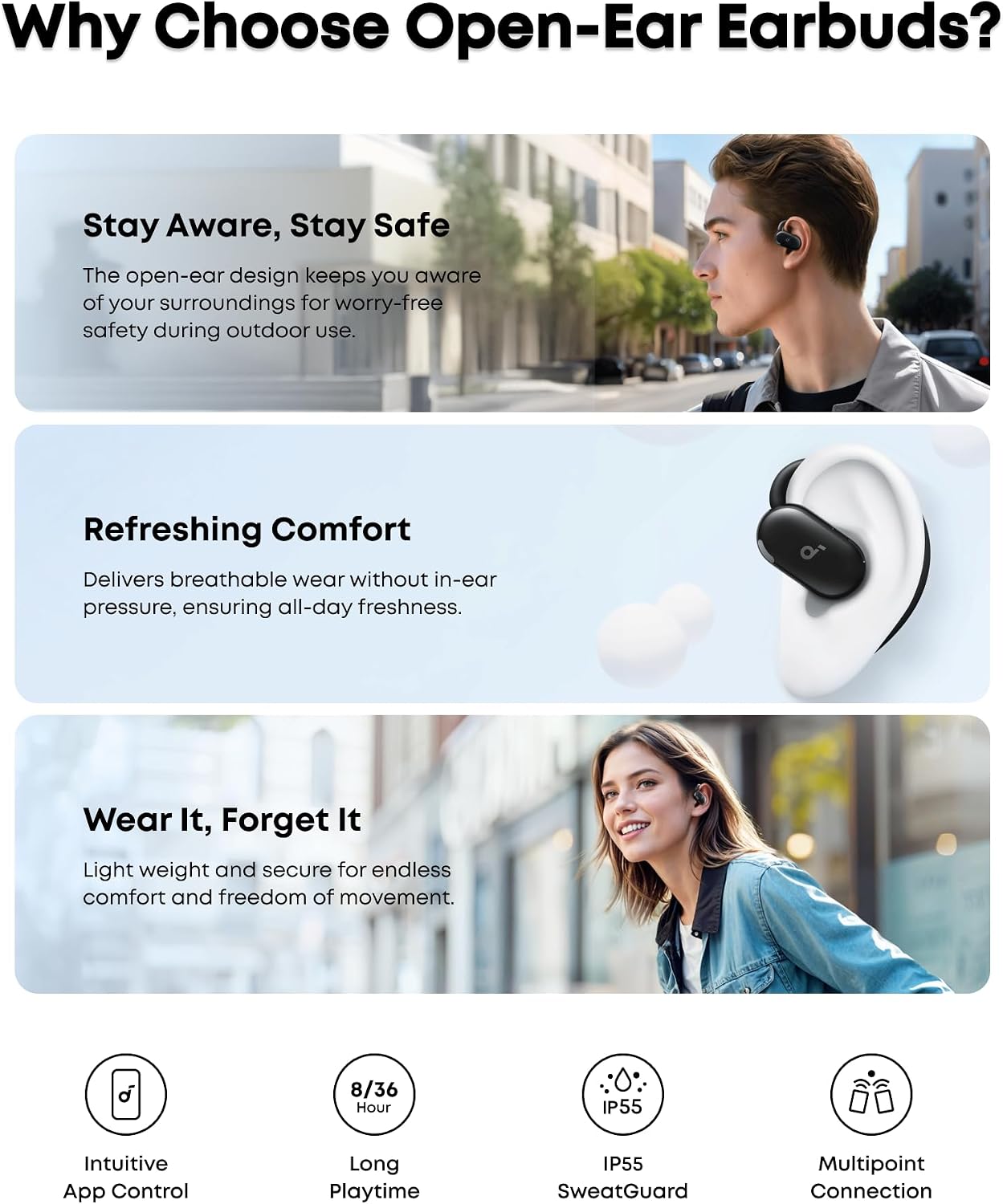 soundcore Anker V20i, Open-Ear Wireless Headphone, Adjustable Ear Hooks