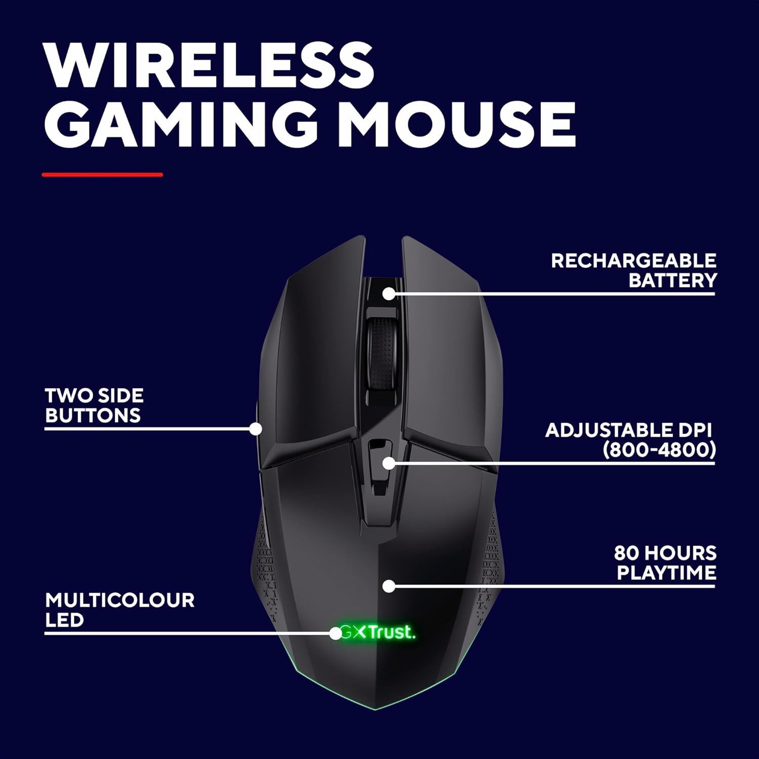 Buy Trust Gaming,Trust Gaming GXT 110 Felox Wireless Rechargeable Gaming Mouse – 80h Battery, 800-4800 DPI, RGB Lighting, 6 Buttons, Black - Gadcet UK | UK | London | Scotland | Wales| Near Me | Cheap | Pay In 3 | Keyboard & Mouse