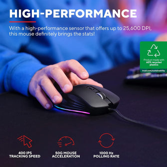 Buy Trust Gaming,Trust Gaming GXT 924 Ybar+ High Performance Gaming Mouse, 25,600 DPI, 60% Recycled Plastics, 25K Optical Sensor, 6 Programmable Buttons, Comfortable Wired RGB Mouse, Computer, PC, Laptop – Black - Gadcet UK | UK | London | Scotland | Wales| Near Me | Cheap | Pay In 3 | Mice & Trackballs