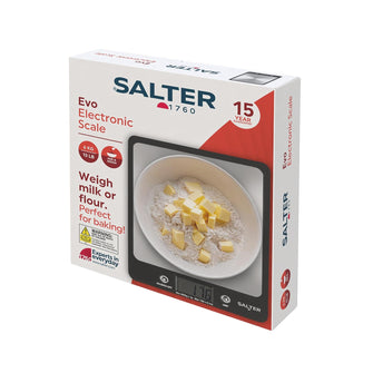 Salter Evo Digital Kitchen Scale – 6kg Capacity, Aquatronic, Add & Weigh, LCD Display – Black