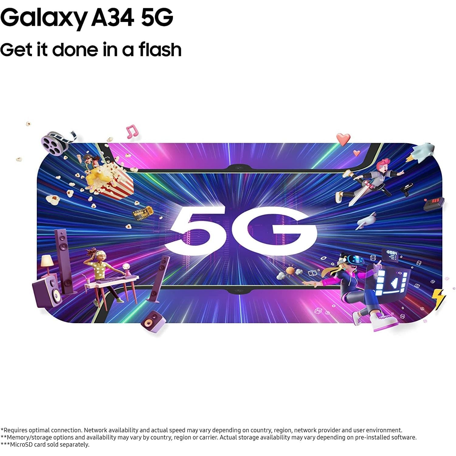 Samsung,Samsung Galaxy A34 5G 8GB RAM, 128GB Storage, Dual Sim, Awesome Violet - Unlocked - International Model - Gadcet.com