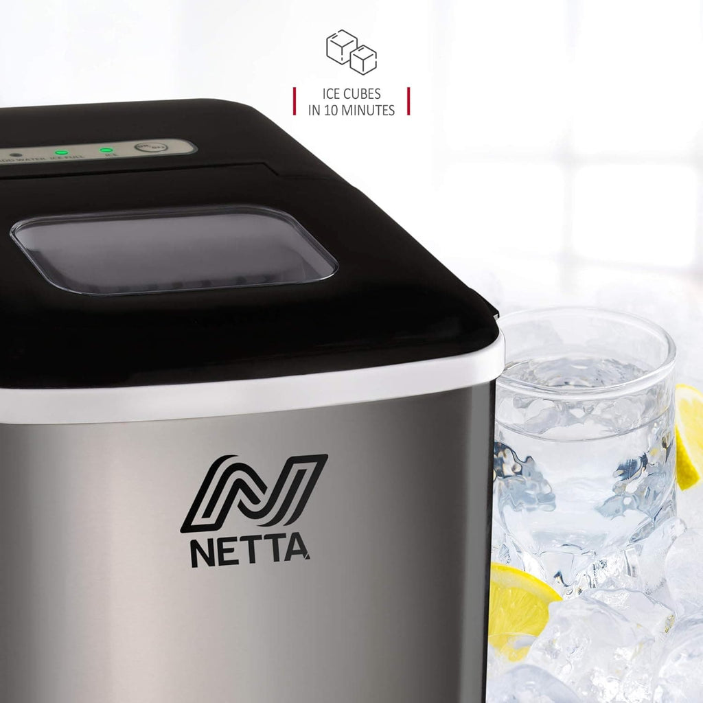 NETTA Ice Maker Machine, 12kg/24hr, Quick 10-Min Cubes, 1.8L Tank, No ...