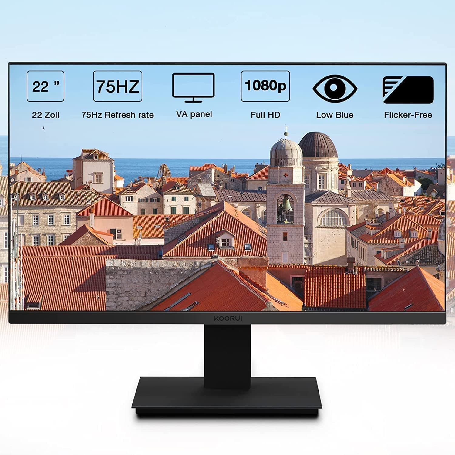 Buy KooRui,KOORUI 22 Inch Business Computer Monitor, FHD 1080p 75hz Desktop Monitor, Ultra Thin Eye Care Bezel HDMI VGA Ports LED Monitor for PC, Black - Gadcet.com | UK | London | Scotland | Wales| Ireland | Near Me | Cheap | Pay In 3 | Computer Monitors