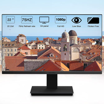 Buy KooRui,KOORUI 22 Inch Business Computer Monitor, FHD 1080p 75hz Desktop Monitor, Ultra Thin Eye Care Bezel HDMI VGA Ports LED Monitor for PC, Black - Gadcet.com | UK | London | Scotland | Wales| Ireland | Near Me | Cheap | Pay In 3 | Computer Monitors