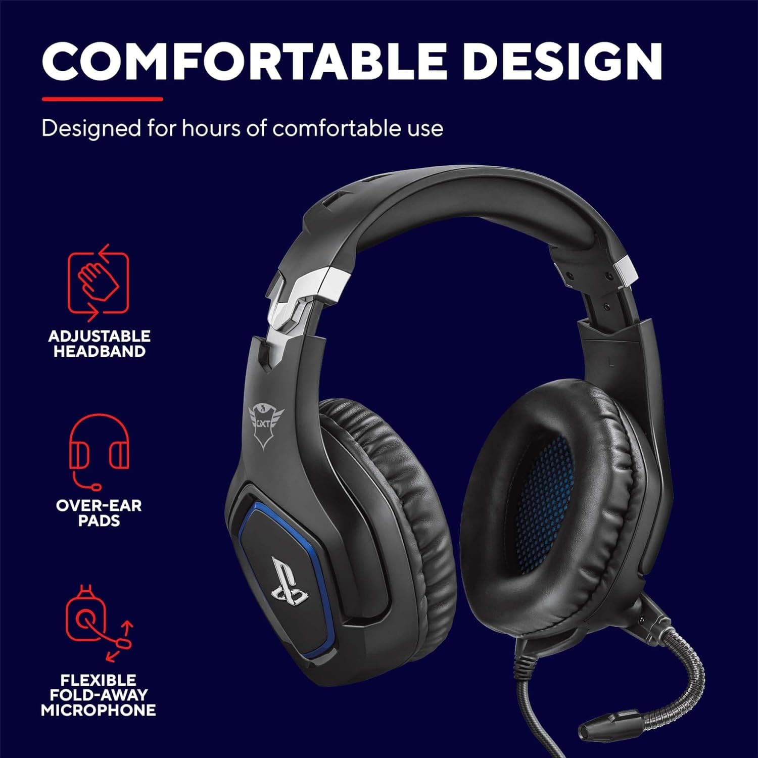 Buy Trust,Trust Gaming GXT 488 Forze [Officially Licensed for PlayStation] Gaming Headset for PS4 with Flexible Microphone and Inline Remote Control, Over Ear Gaming Headphones - Black - Gadcet UK | UK | London | Scotland | Wales| Near Me | Cheap | Pay In 3 | Headphones & Headsets