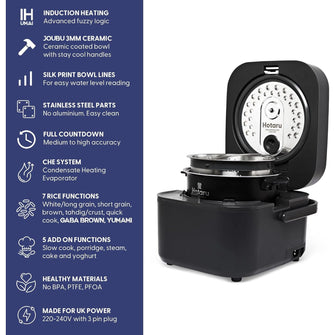 Yum Asia Hotaru 3-Cup Induction Rice Cooker – Slate Grey | Ceramic Bowl, Multi-Cooker, LED Display, UK Plug