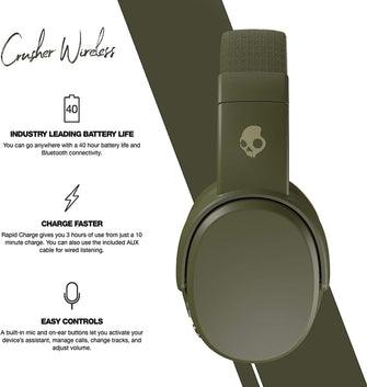 Buy Skullcandy,Skullcandy Crusher Over-Ear Wireless Headphones with Sensory Bass, 40 Hr Battery, Microphone, Works with iPhone Android and Bluetooth Devices - Moss/Olive - Gadcet UK | UK | London | Scotland | Wales| Ireland | Near Me | Cheap | Pay In 3 | Headphones & Headsets